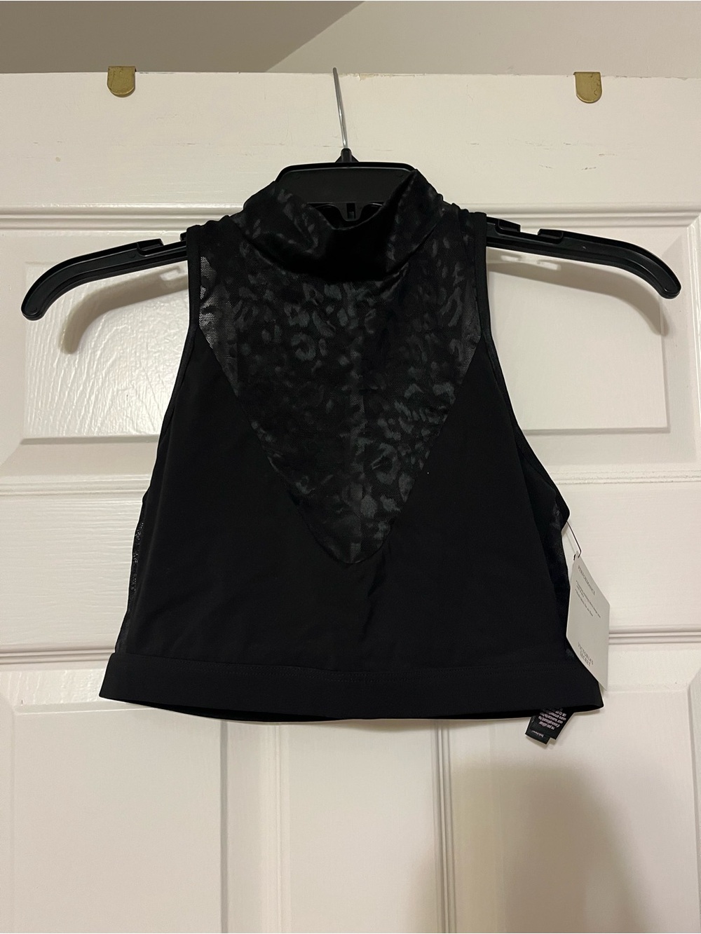 Victoria's Secret Black High-Neck Sports Bra/Tank with Sheer Animal-Print Panel